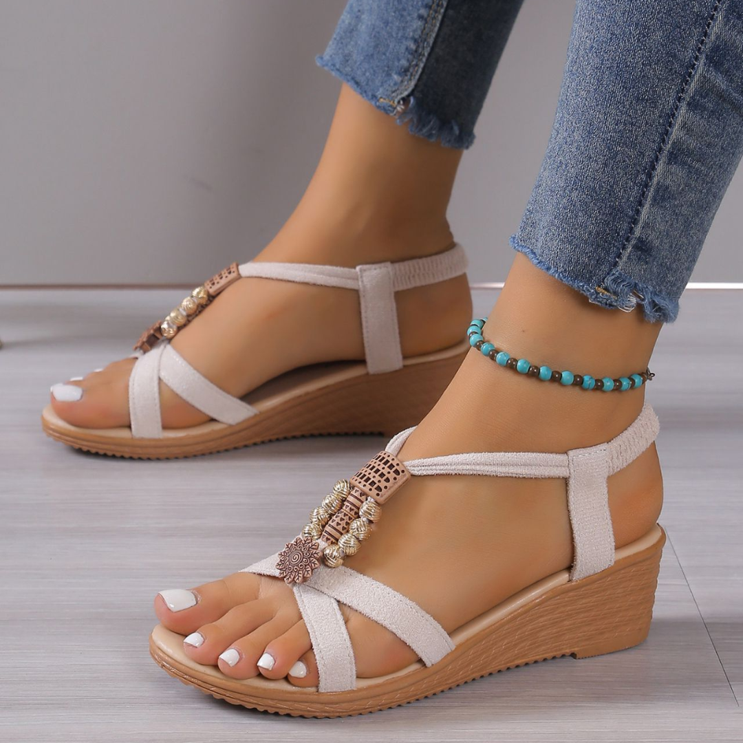 CMF Women Sandals Breathable Beads Strap Wedge Heels Summer Casual Walking