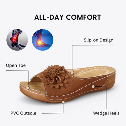 CMF Women Orthopedic Sandals Breathable Arch-support Leather Floral Slip-on New Vintage
