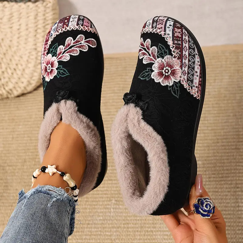 Women’s Warm Floral Winter Ankle Boots – Cozy, Lightweight & Non-Slip