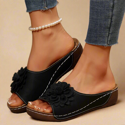 CMF Women Orthopedic Sandals Breathable Arch-support Leather Floral Slip-on New Vintage