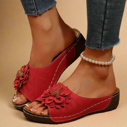 CMF Women Orthopedic Sandals Breathable Arch-support Leather Floral Slip-on New Vintage
