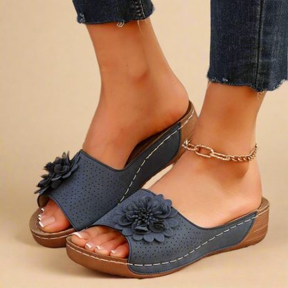 CMF Women Orthopedic Sandals Breathable Arch-support Leather Floral Slip-on New Vintage
