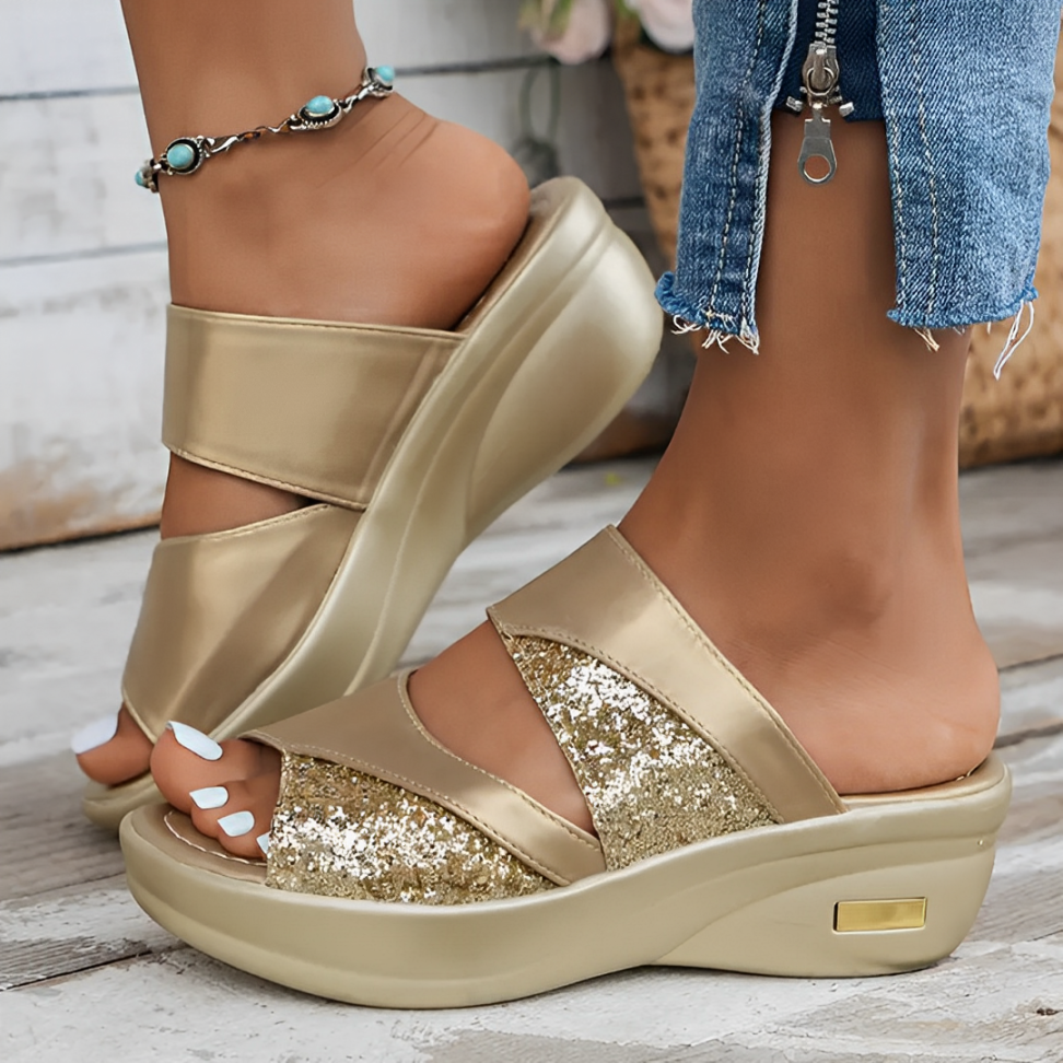 CMF Women Orthopedic Sandals Arch-support Airy Open Toe Slip-on Glitter