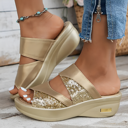 CMF Women Orthopedic Sandals Arch-support Airy Open Toe Slip-on Glitter
