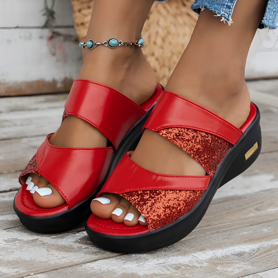 CMF Women Orthopedic Sandals Arch-support Airy Open Toe Slip-on Glitter
