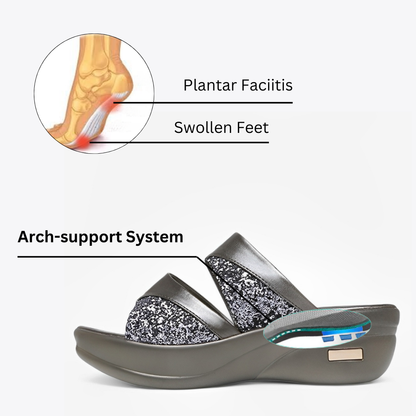 CMF Women Orthopedic Sandals Arch-support Airy Open Toe Slip-on Glitter