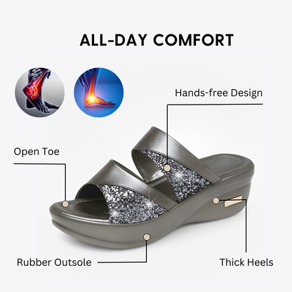 CMF Women Orthopedic Sandals Arch-support Airy Open Toe Slip-on Glitter