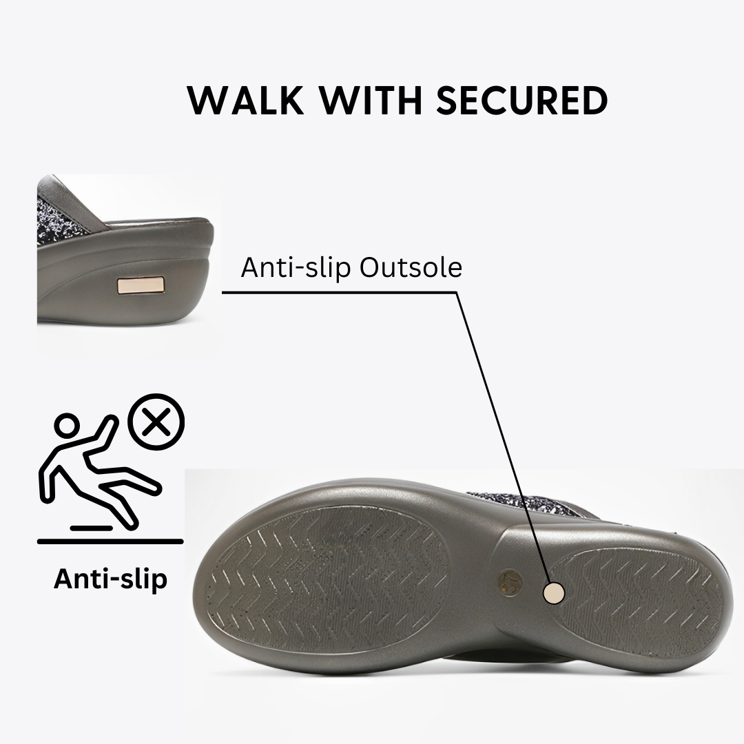 CMF Women Orthopedic Sandals Arch-support Airy Open Toe Slip-on Glitter