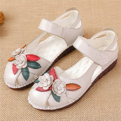 Women’s Genuine Leather Comfort Sandals – Handmade Floral Soft Non-Slip Sole