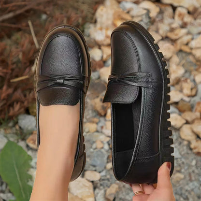Women's Waterproof Soft Leather Loafers – Round Toe Slip-Ons for All-Day Comfort