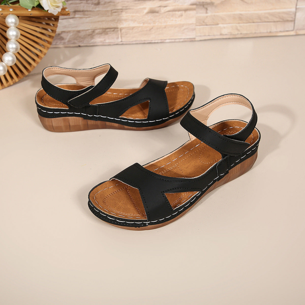 Women's Velcro Wedge Platform Sandals – Comfortable Slip-On Summer Shoes for All-Day Support