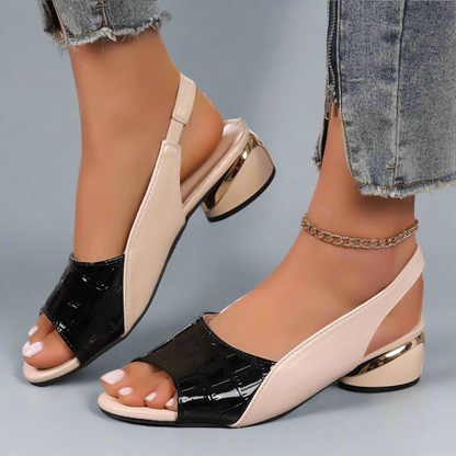CMF Women Summer Sandals Comfortable Dress Shoes Open-toe Back Elastic Strap Low Heels
