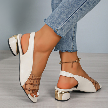 CMF Women Summer Sandals Comfortable Dress Shoes Open-toe Back Elastic Strap Low Heels