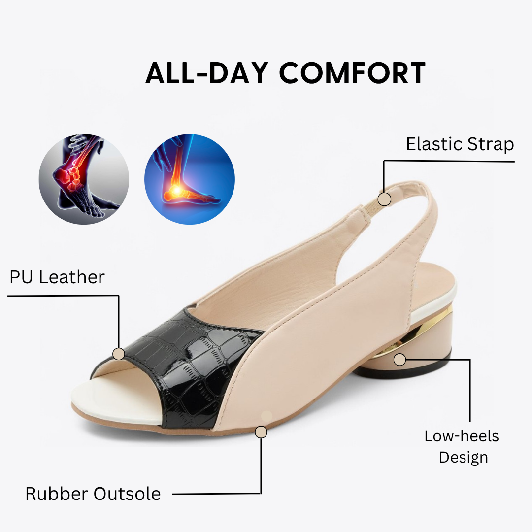 CMF Women Summer Sandals Comfortable Dress Shoes Open-toe Back Elastic Strap Low Heels