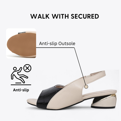 CMF Women Summer Sandals Comfortable Dress Shoes Open-toe Back Elastic Strap Low Heels