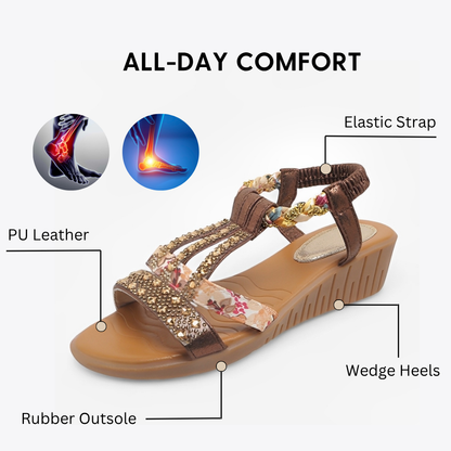 CMF Women Wedge Sandals Arch-support Comfortable Platform Rhinestone Crystal Elastic Strap Chic Summer