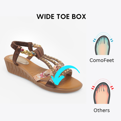 CMF Women Wedge Sandals Arch-support Comfortable Platform Rhinestone Crystal Elastic Strap Chic Summer