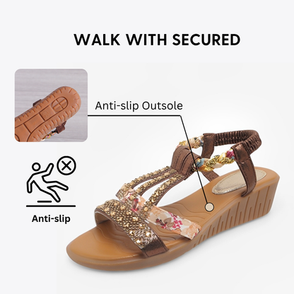 CMF Women Wedge Sandals Arch-support Comfortable Platform Rhinestone Crystal Elastic Strap Chic Summer