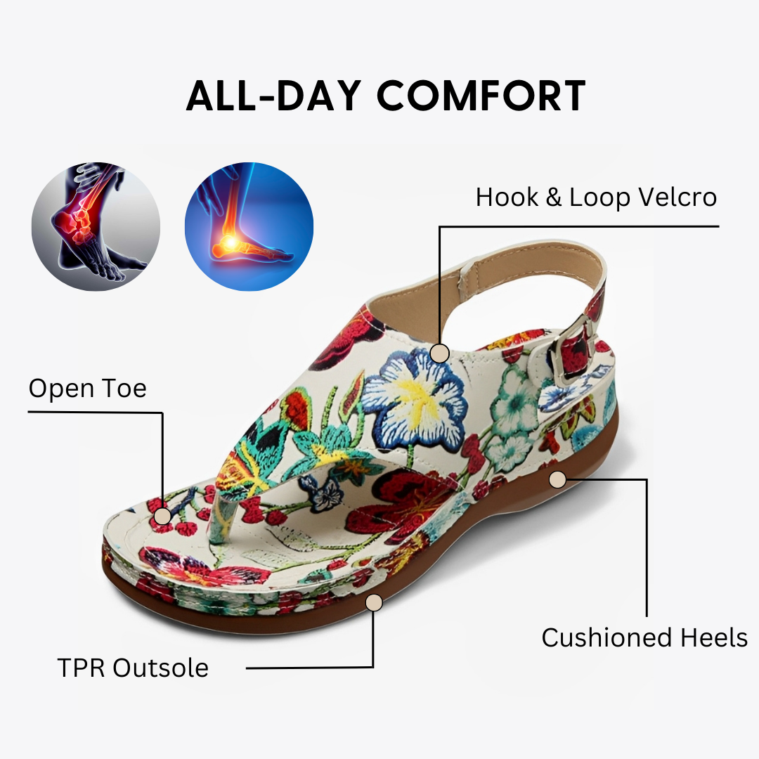 CMF Women Orthopedic Sandals Airy Waterproof Arch-support Flower Buckle Beach Summer