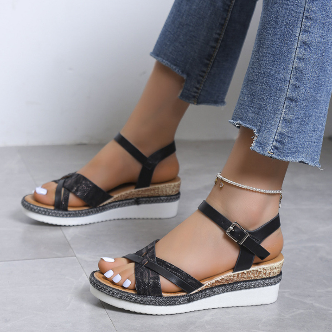 CMF Women Orthopedic Sandals Comfortable Arch Support Breathable Non-slip Dress Sandal Snake Print Summer