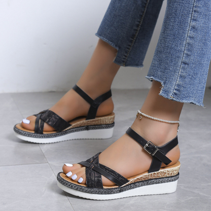 CMF Women Orthopedic Sandals Comfortable Arch Support Breathable Non-slip Dress Sandal Snake Print Summer