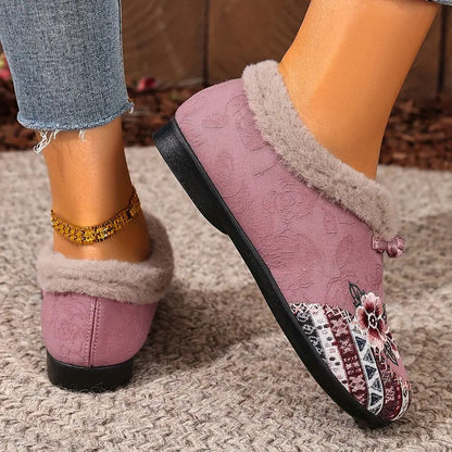 Women’s Warm Floral Winter Ankle Boots – Cozy, Lightweight & Non-Slip