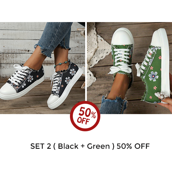🔥Last Day 60% OFF🔥 Stylish Floral Canvas Sneakers for Women - Comfortable Low Top Lace Up Walking Shoes