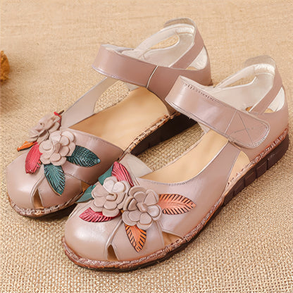 Women’s Genuine Leather Comfort Sandals – Handmade Floral Soft Non-Slip Sole