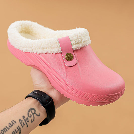 Women's Comfort Winter Warm Fleece Lined Mules Slippers Waterproof Indoor Outdoor Non-slip House Shoes