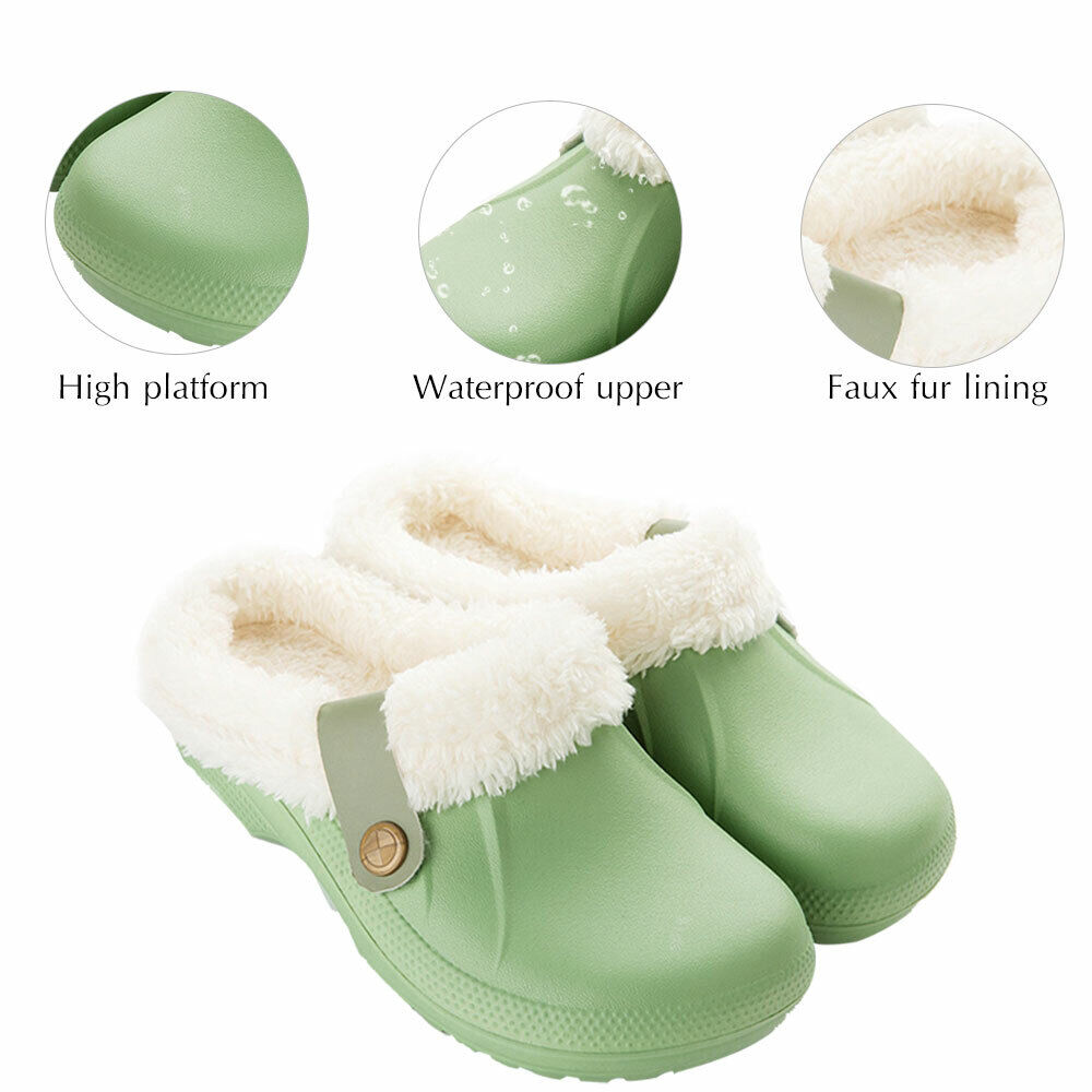 Women's Comfort Winter Warm Fleece Lined Mules Slippers Waterproof Indoor Outdoor Non-slip House Shoes