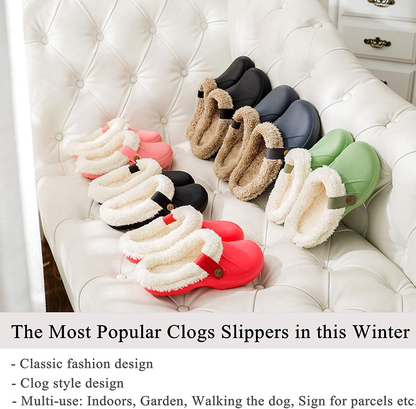 Women's Comfort Winter Warm Fleece Lined Mules Slippers Waterproof Indoor Outdoor Non-slip House Shoes