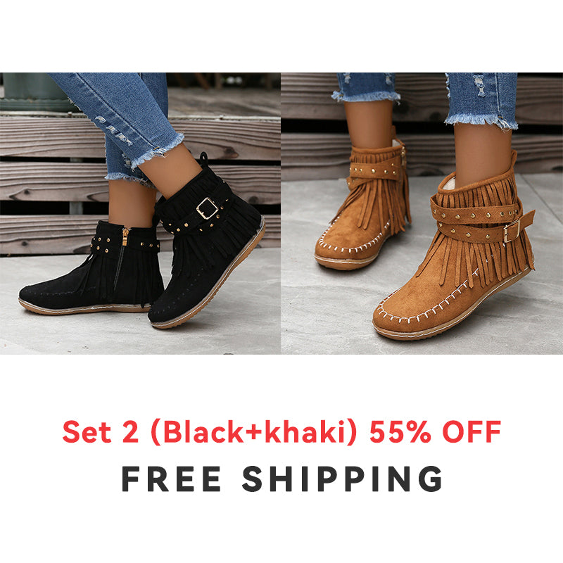 🔥Last Day 55% Discount-2023 New Short Sleeve Orthopedic Women's Tassel Boots-Buy 2 Free Shipping