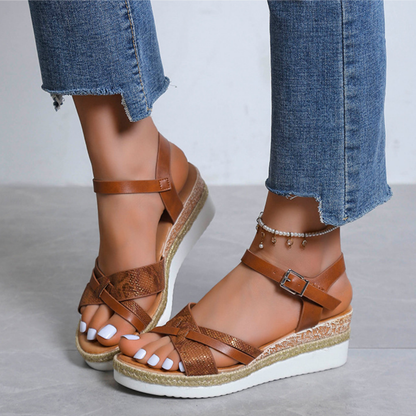 CMF Women Orthopedic Sandals Comfortable Arch Support Breathable Non-slip Dress Sandal Snake Print Summer