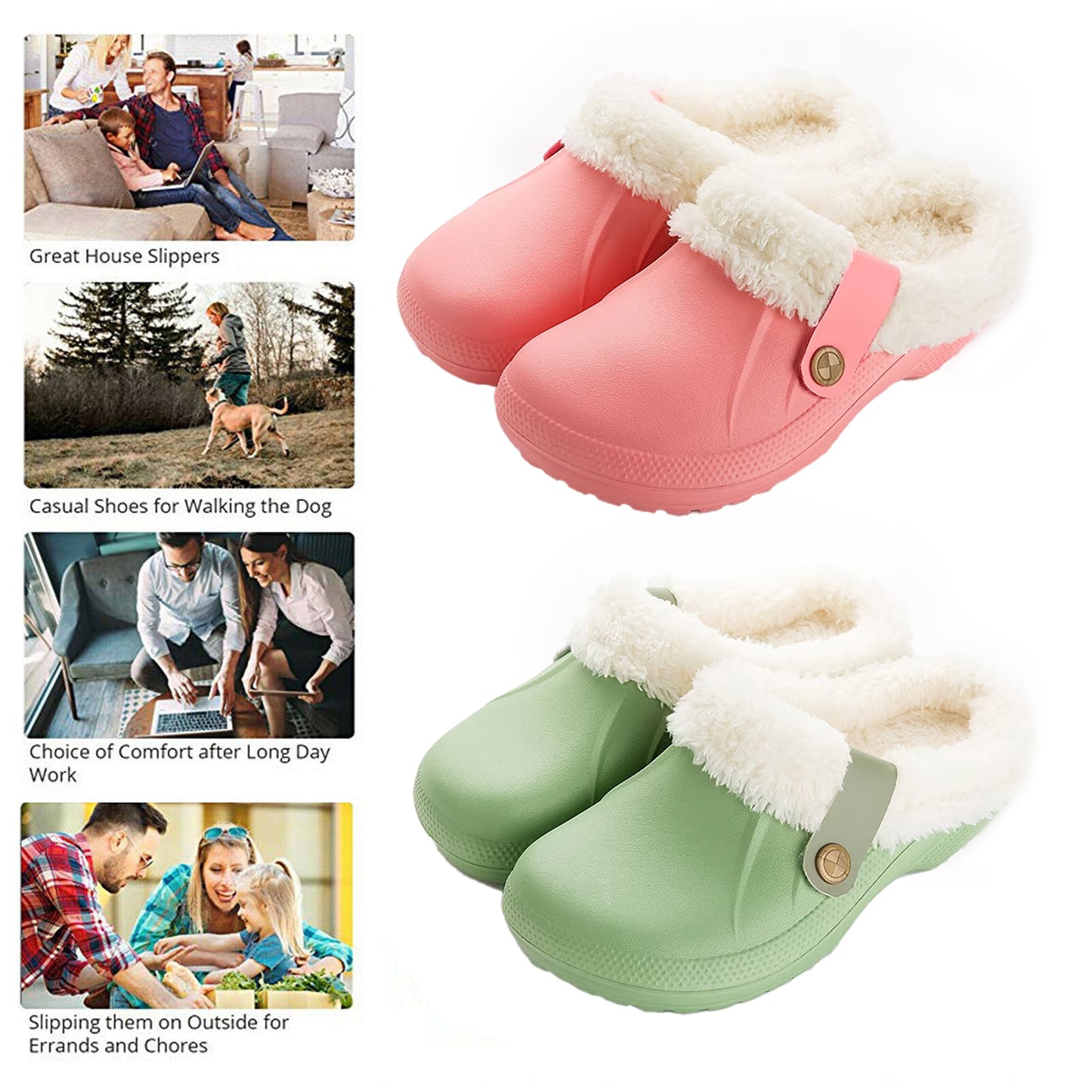 Women's Comfort Winter Warm Fleece Lined Mules Slippers Waterproof Indoor Outdoor Non-slip House Shoes