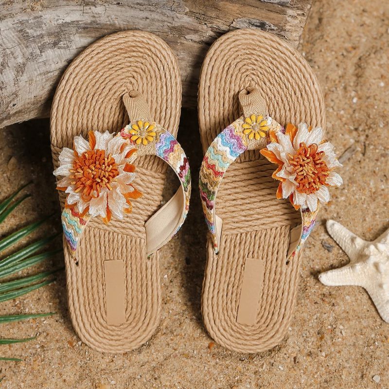 CMF Women Sandals Arch Support Bohemian Flower Soft Flip-flops Trendy Beach Flip-flop