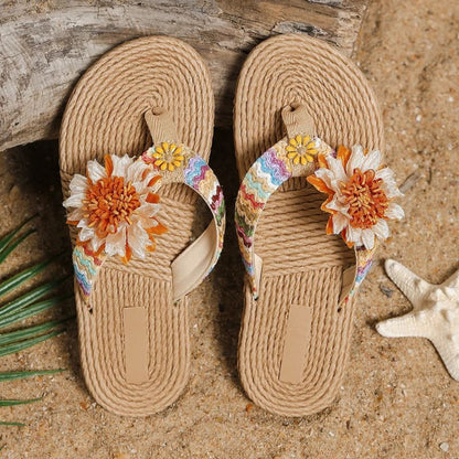 CMF Women Sandals Arch Support Bohemian Flower Soft Flip-flops Trendy Beach Flip-flop