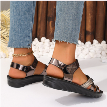 CMF Women Sandals Arch Support Stylish Low Heel Metal Secure Fit Non-slip Velcro