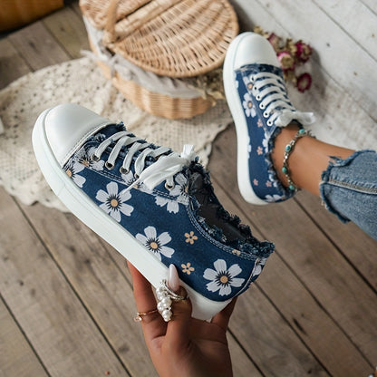 🔥Last Day 60% OFF🔥 Stylish Floral Canvas Sneakers for Women - Comfortable Low Top Lace Up Walking Shoes