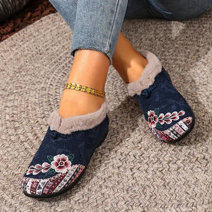 Women’s Warm Floral Winter Ankle Boots – Cozy, Lightweight & Non-Slip