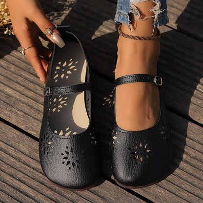 Women's Retro Soft Leather Hollow Flats