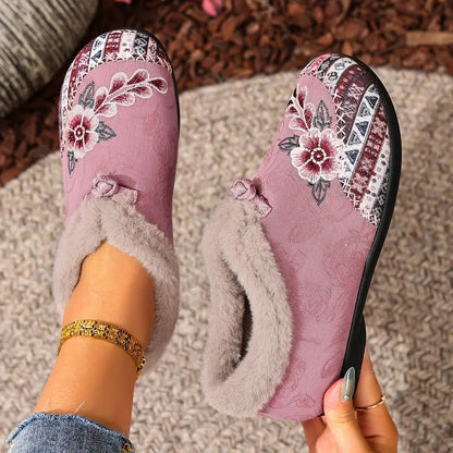 Women’s Warm Floral Winter Ankle Boots – Cozy, Lightweight & Non-Slip