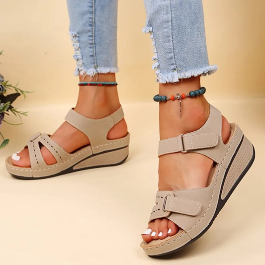 CMF Women Orthopedic Sandals Chic Retro Wedge Sandals Secure Buckle Comfort Sandals