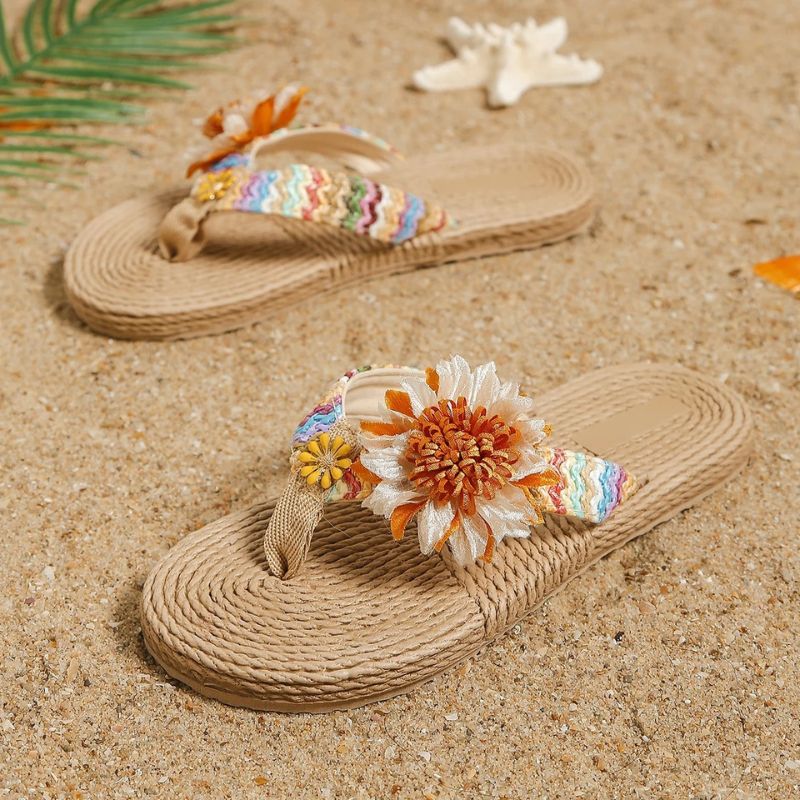 CMF Women Sandals Arch Support Bohemian Flower Soft Flip-flops Trendy Beach Flip-flop