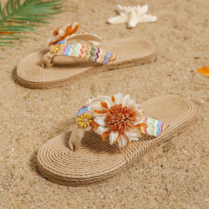 CMF Women Sandals Arch Support Bohemian Flower Soft Flip-flops Trendy Beach Flip-flop