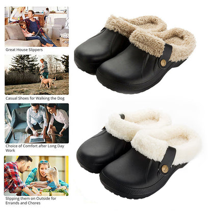 Women's Comfort Winter Warm Fleece Lined Mules Slippers Waterproof Indoor Outdoor Non-slip House Shoes