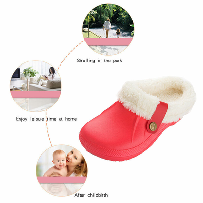 Women's Comfort Winter Warm Fleece Lined Mules Slippers Waterproof Indoor Outdoor Non-slip House Shoes