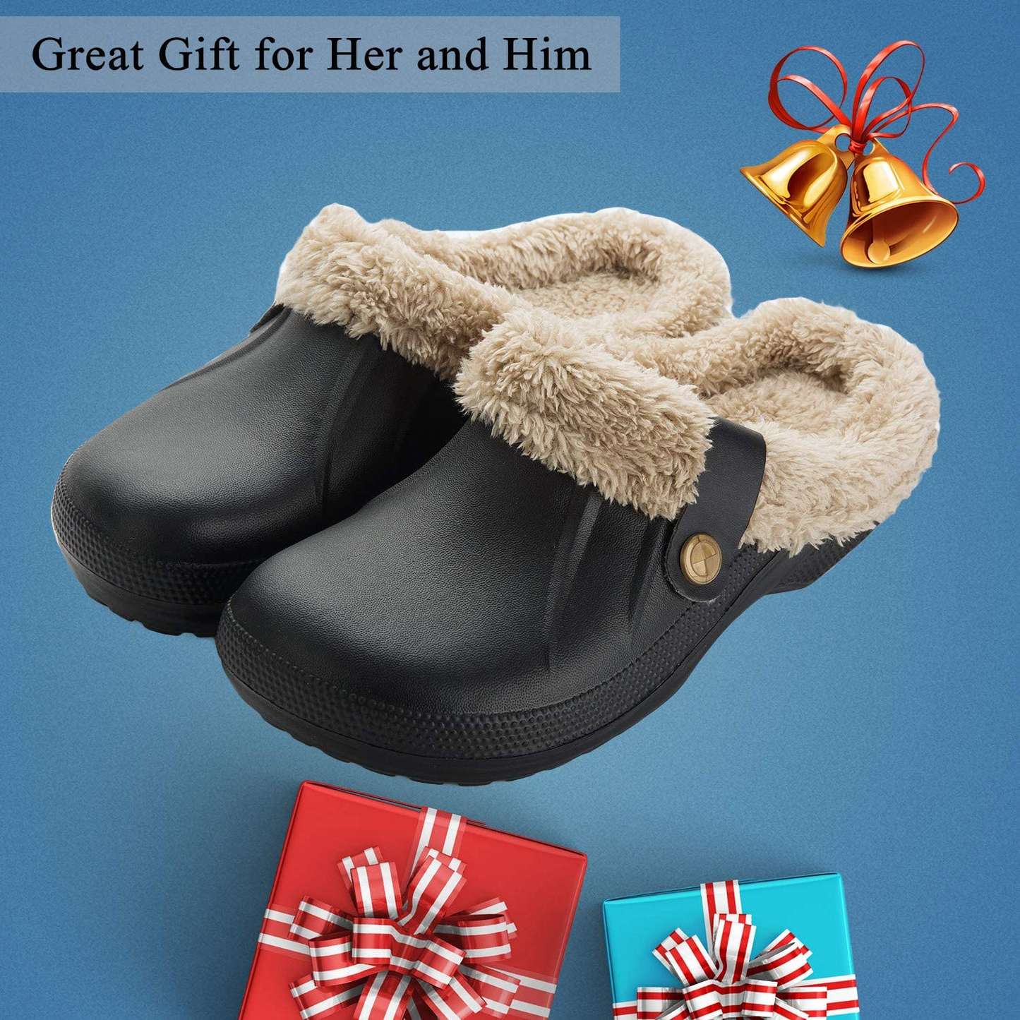 Women's Comfort Winter Warm Fleece Lined Mules Slippers Waterproof Indoor Outdoor Non-slip House Shoes