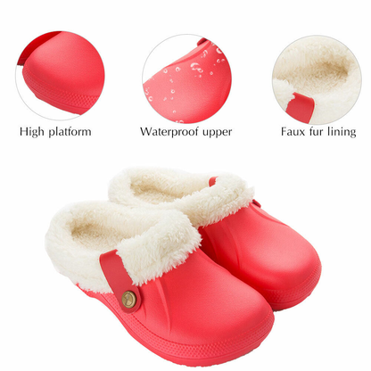 Women's Comfort Winter Warm Fleece Lined Mules Slippers Waterproof Indoor Outdoor Non-slip House Shoes
