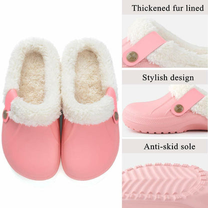 Women's Comfort Winter Warm Fleece Lined Mules Slippers Waterproof Indoor Outdoor Non-slip House Shoes