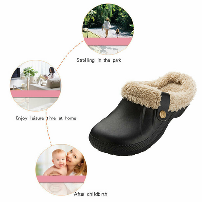 Women's Comfort Winter Warm Fleece Lined Mules Slippers Waterproof Indoor Outdoor Non-slip House Shoes